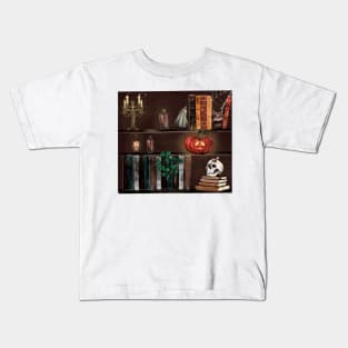 Halloween Bookshelf With Pumpkin Kids T-Shirt